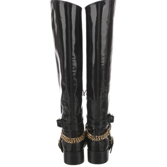 McQ ALEXANDER MCQUEEN Patent Leather Chain Halter Riding Boots - Picture 2 of 4